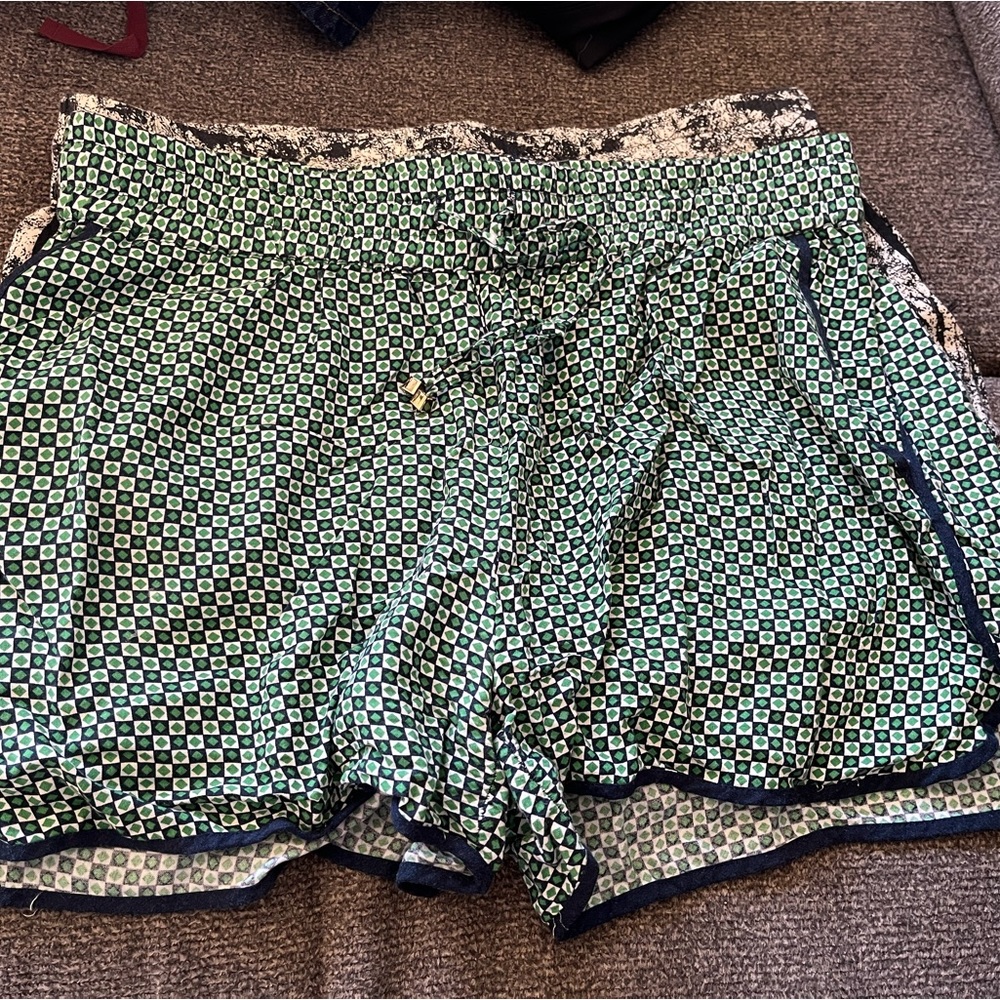 2 pairs ladies shorts- 1- black & white: 1 green & blue